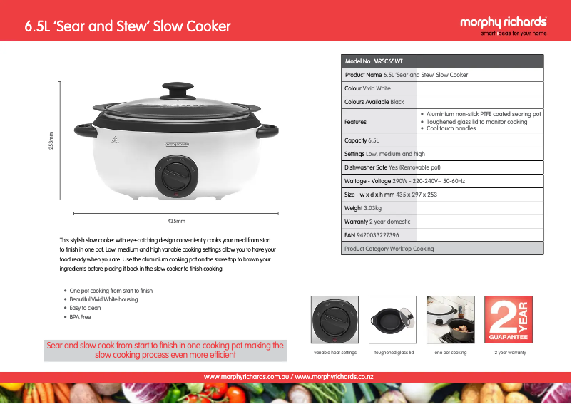 Page 1 of the manual Technical Sheet Morphy Richards Sear and Stew MRSC65
