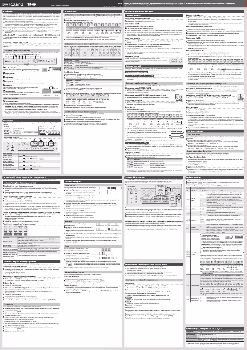 Page 1 of the manual User Manual Roland TR-09