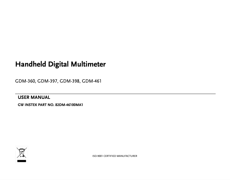Page 1 of the manual User Manual GW Instek GDM-397