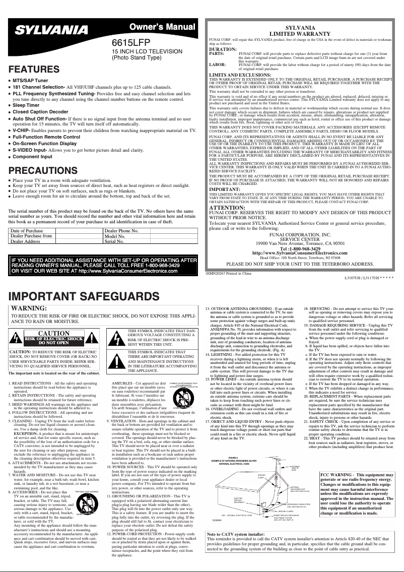 First page image of the manual for 6615LFP