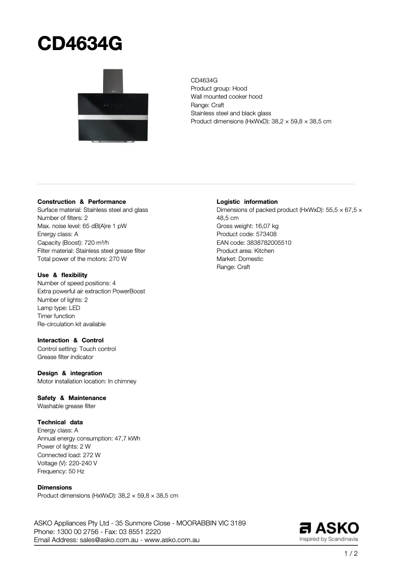 Page 1 of the manual User Manual Asko CD4634G