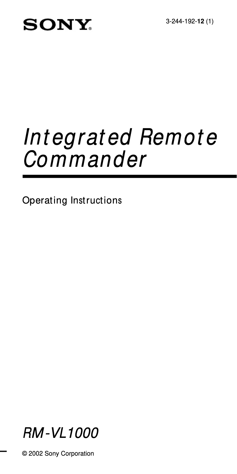 Page 1 of the manual User Manual Sony RM-VL1000