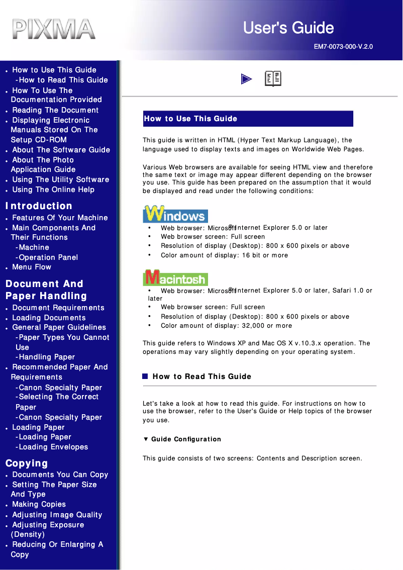 Page 1 of the manual User Manual Canon Pixma MP110