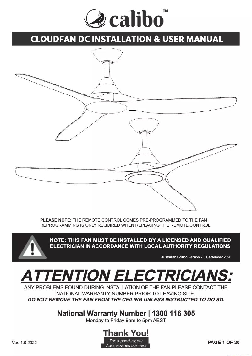 Page 1 of the manual User Manual Calibo CloudFan
