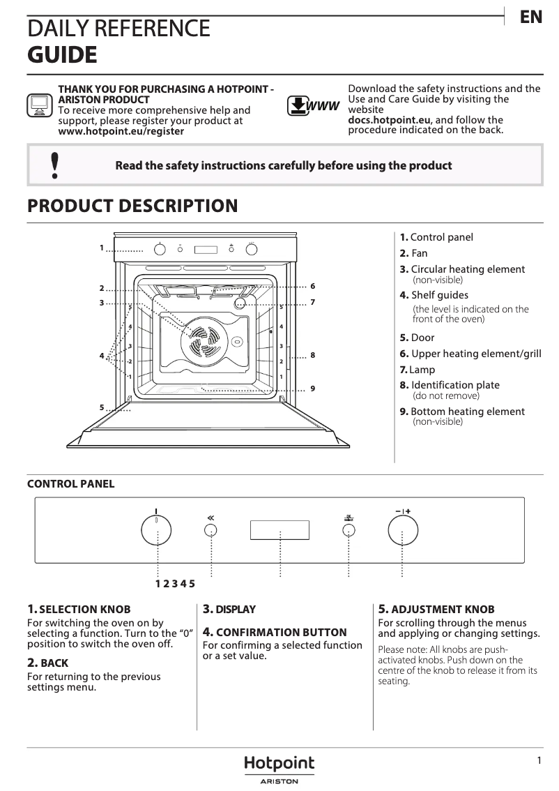 Page 1 of the manual User Manual Hotpoint Ariston SI6 864 SH IX