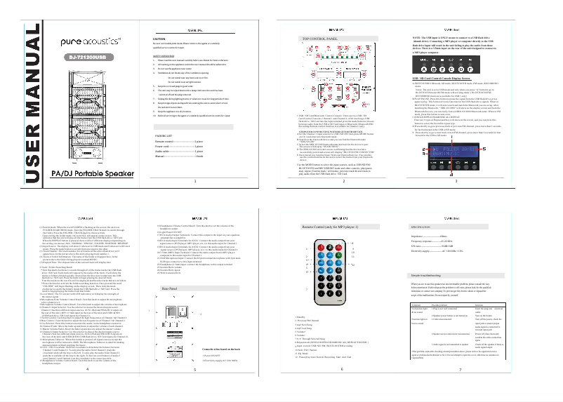 Page 1 of the manual User Manual Pure Acoustics DJ-721200USB
