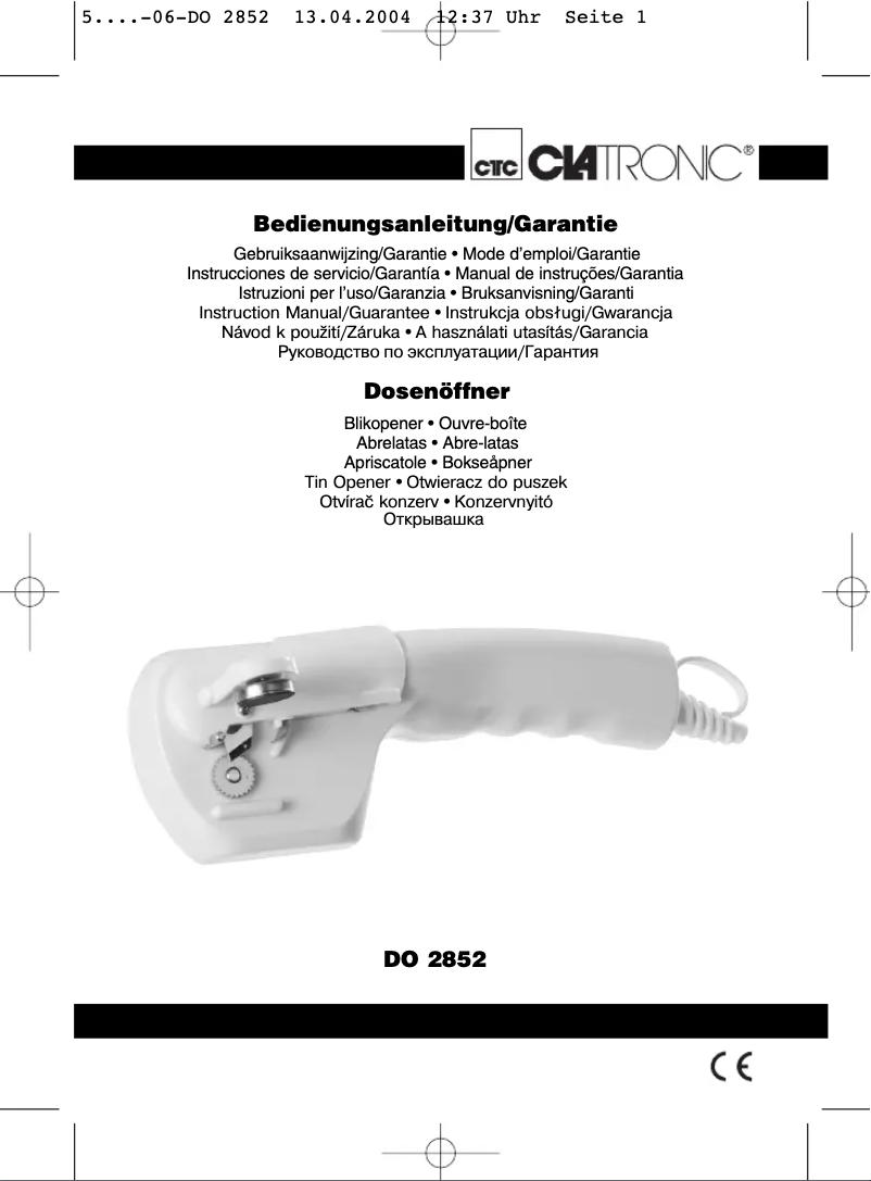 Image de la première page du manuel de l'appareil DO 2852