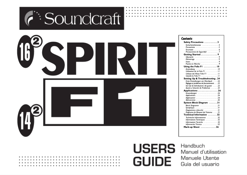 Page 1 of the manual User Manual Soundcraft Spirit F1