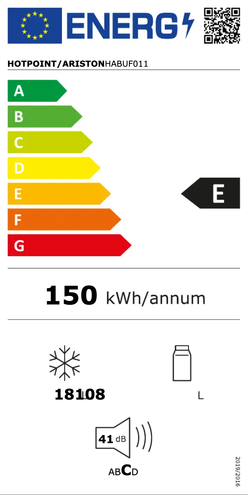 Page 1 of the manual Energy Label Hotpoint HABUF011