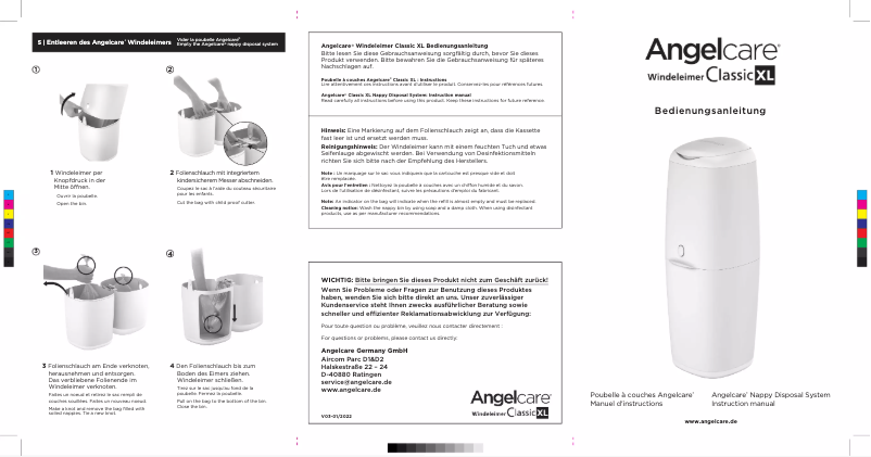 Page 1 of the manual User Manual Angelcare Classic XL