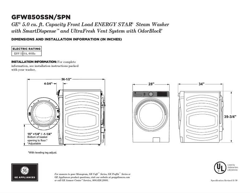 Page 1 of the manual Instructions / Assembly GE GFW850SPNDG