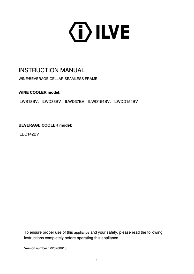 Page 1 of the manual User Manual Ilve ILWD154XL