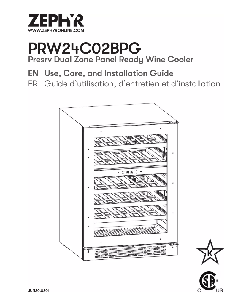 Page 1 of the manual Installation Guide Zephyr PRW24C02BPG