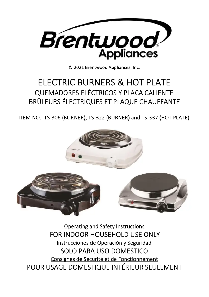 Page 1 de la notice Manuel utilisateur Brentwood TS-306
