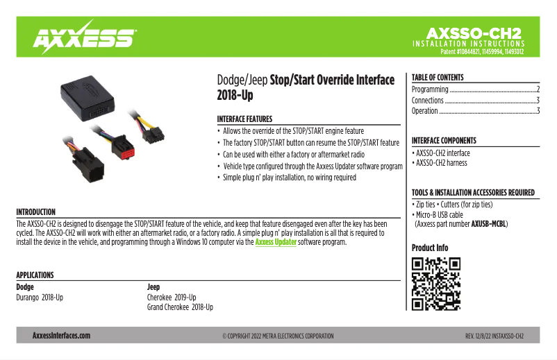 First page image of the manual for AXSSO-CH2