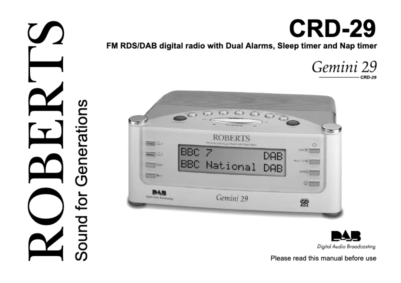 Page 1 of the manual User Manual Roberts Gemini 29 CRD-29