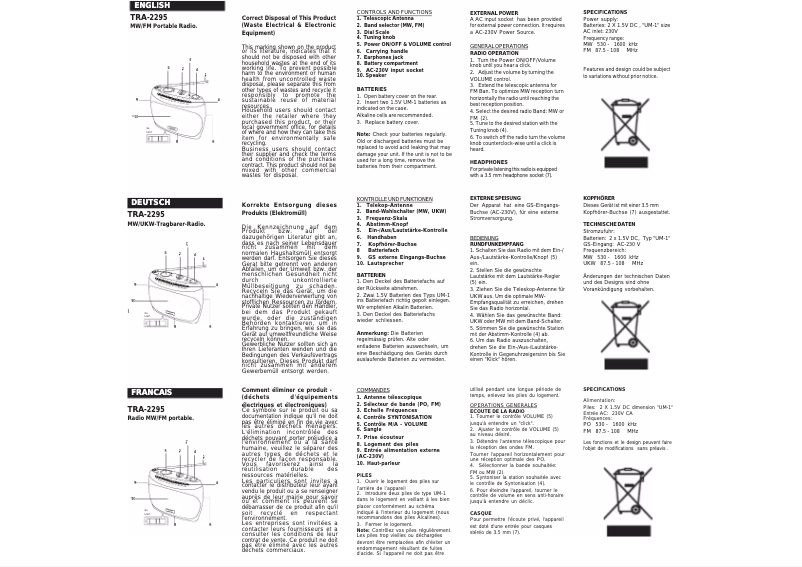 Page 1 of the manual User Manual Roadstar TRA-2295