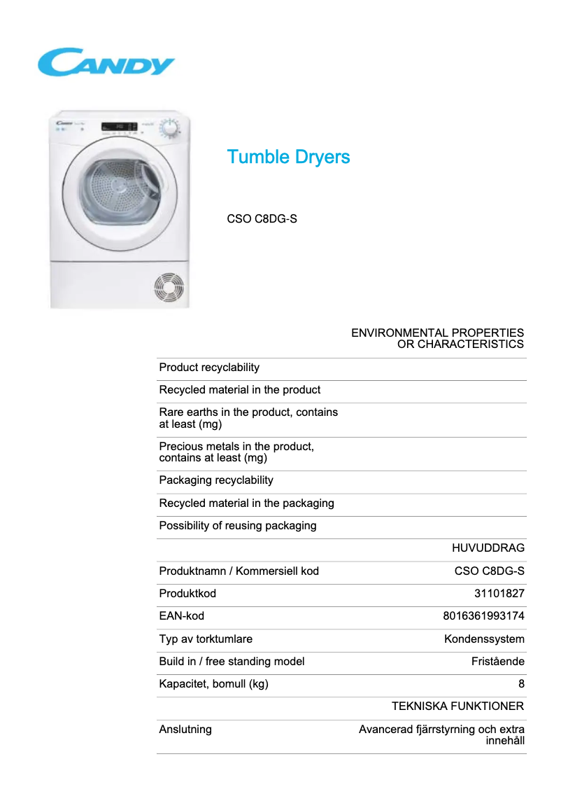 First page image of the manual for CSO C8DG-S