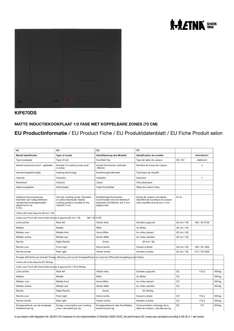 Page 1 of the manual Technical Sheet Etna KIF670DS