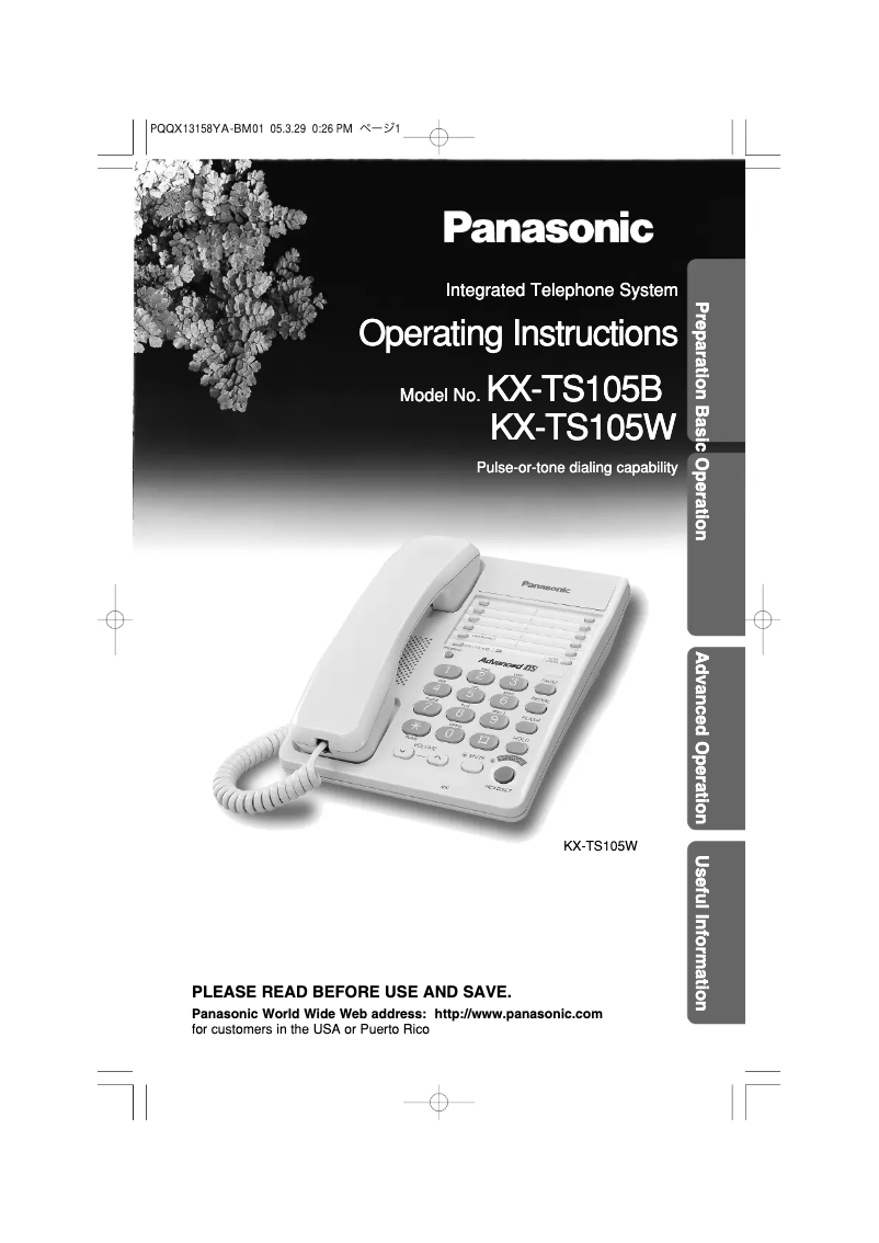 Page 1 de la notice Manuel utilisateur Panasonic KX-TS105
