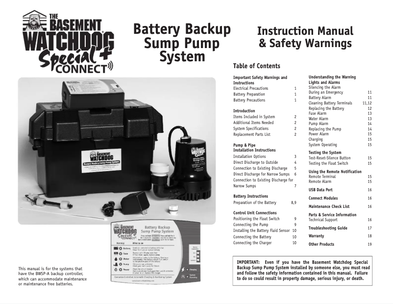 Page 1 of the manual User Manual Basement Watchdog Special+ Connect