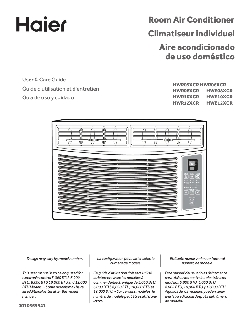 Page 1 of the manual Use and Maintenance Manual Haier HWR05XCR