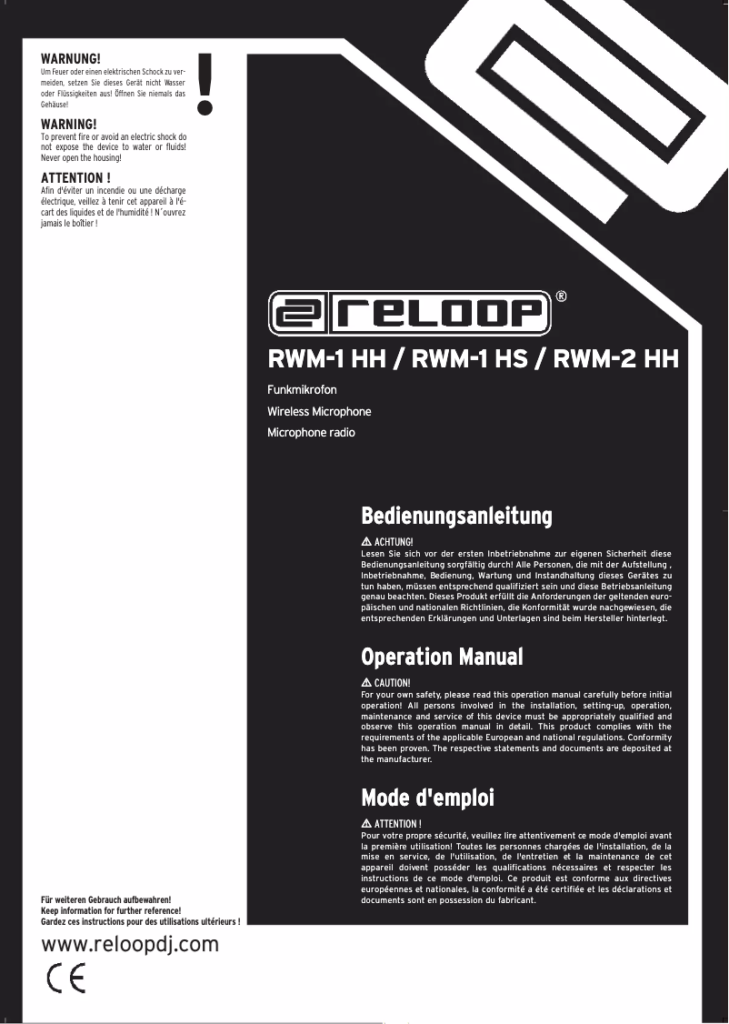 Page 1 of the manual User Manual Reloop RWM-1 HH