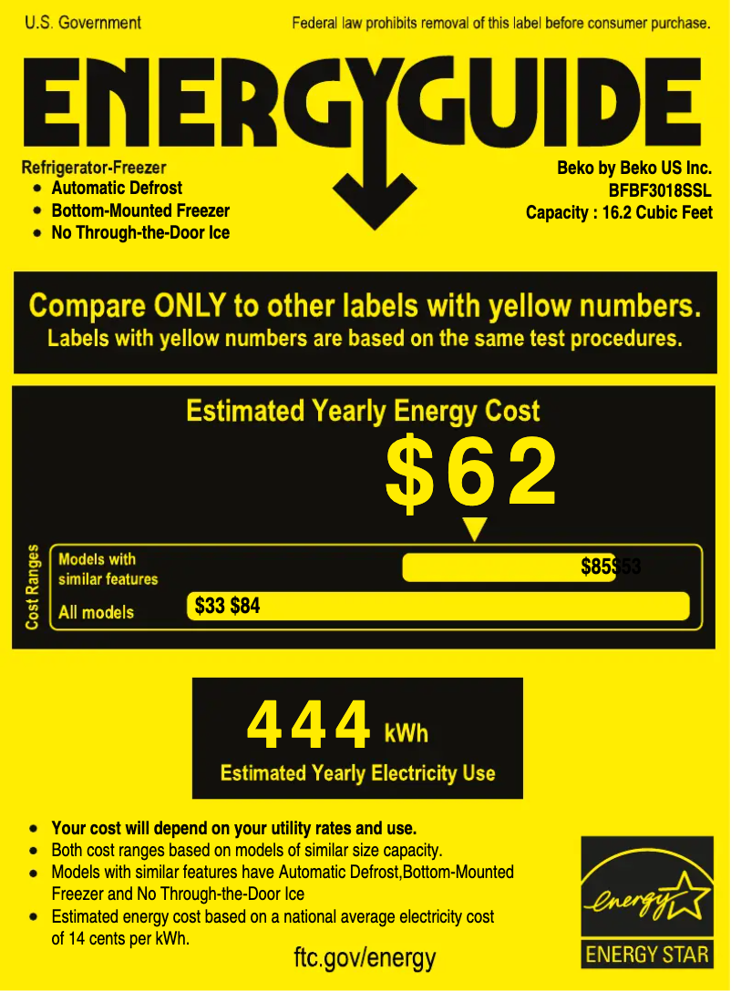 Page 1 of the manual Energy Label Beko BFBF3018SSL