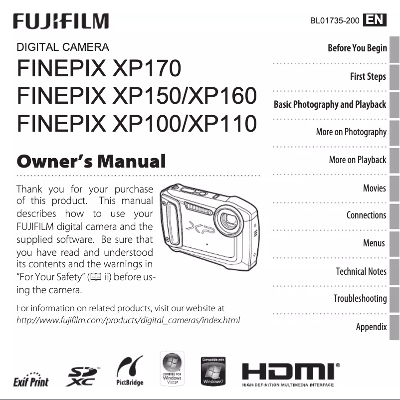 Page 1 de la notice Manuel utilisateur Fujifilm FinePix XP170