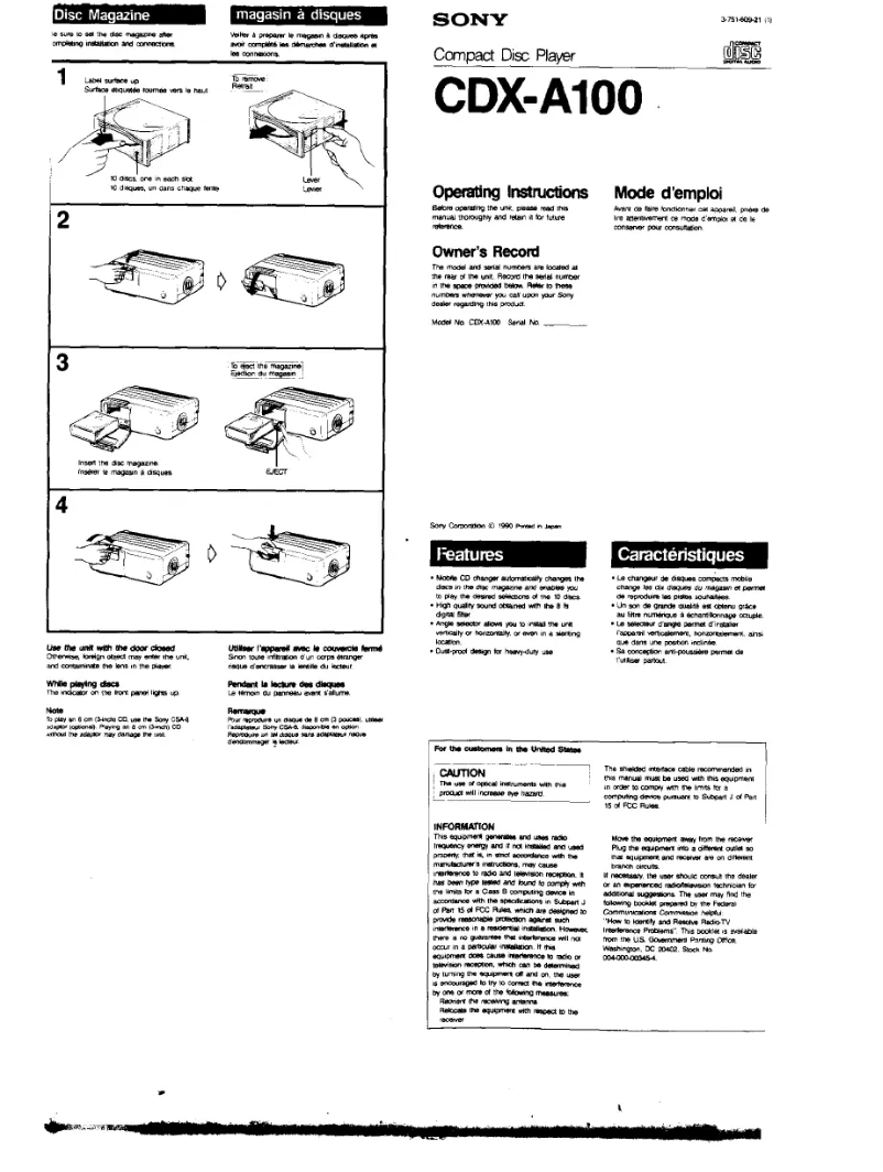 First page image of the manual for CDX-A100