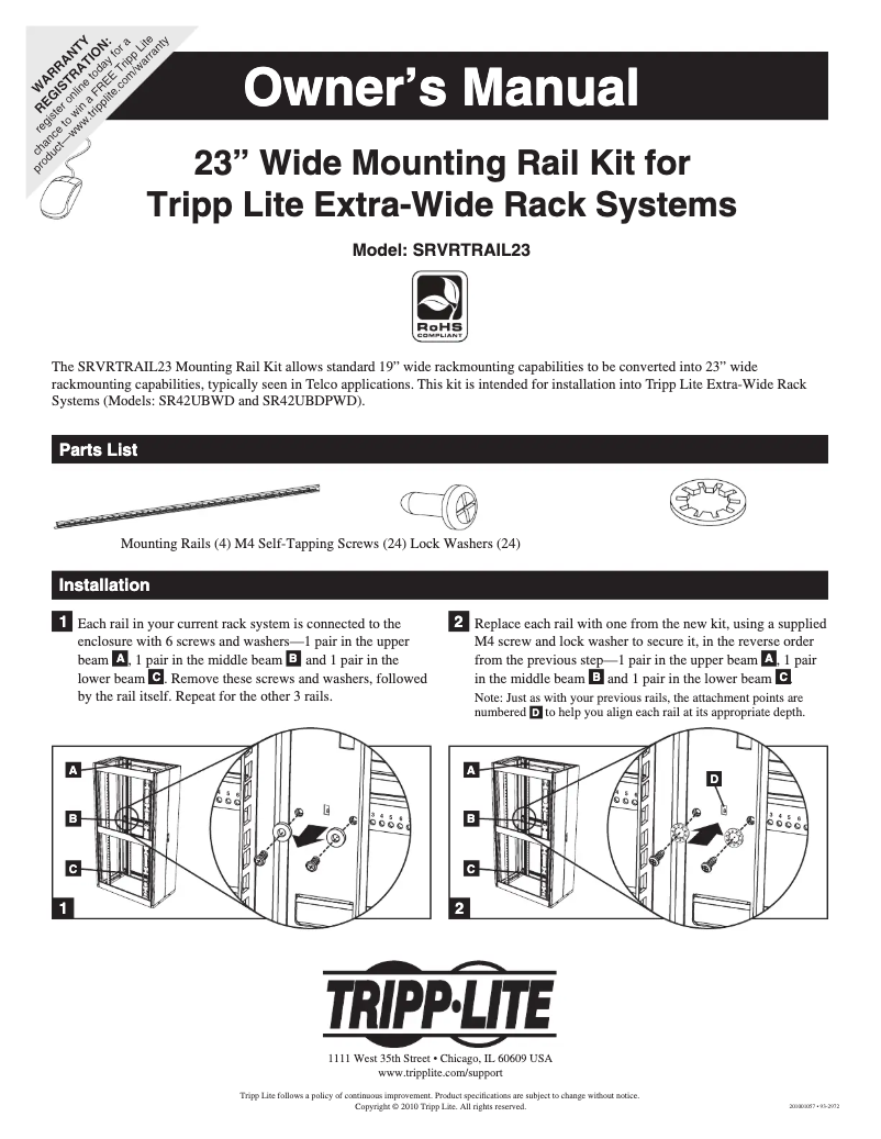 Page 1 of the manual User Manual Tripp Lite SmartRack SRVRTRAIL23