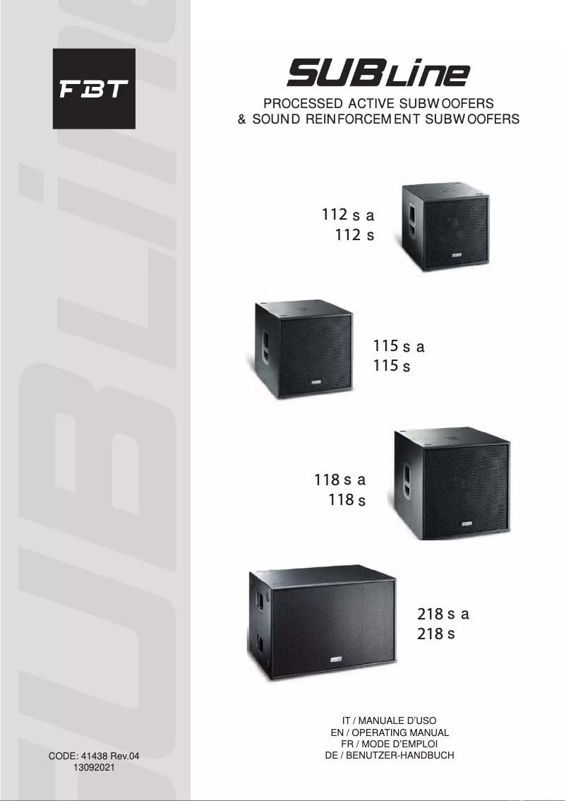 First page image of the manual for Subline 112SA