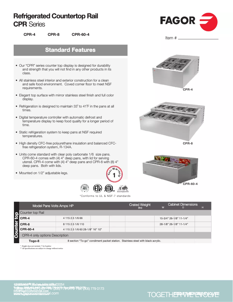 Page 1 of the manual Technical Sheet Fagor CPR-60-4