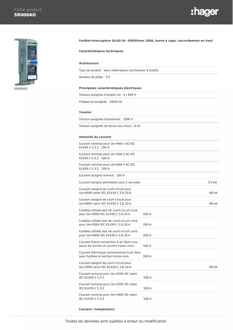 First page image of the manual for SR000AO