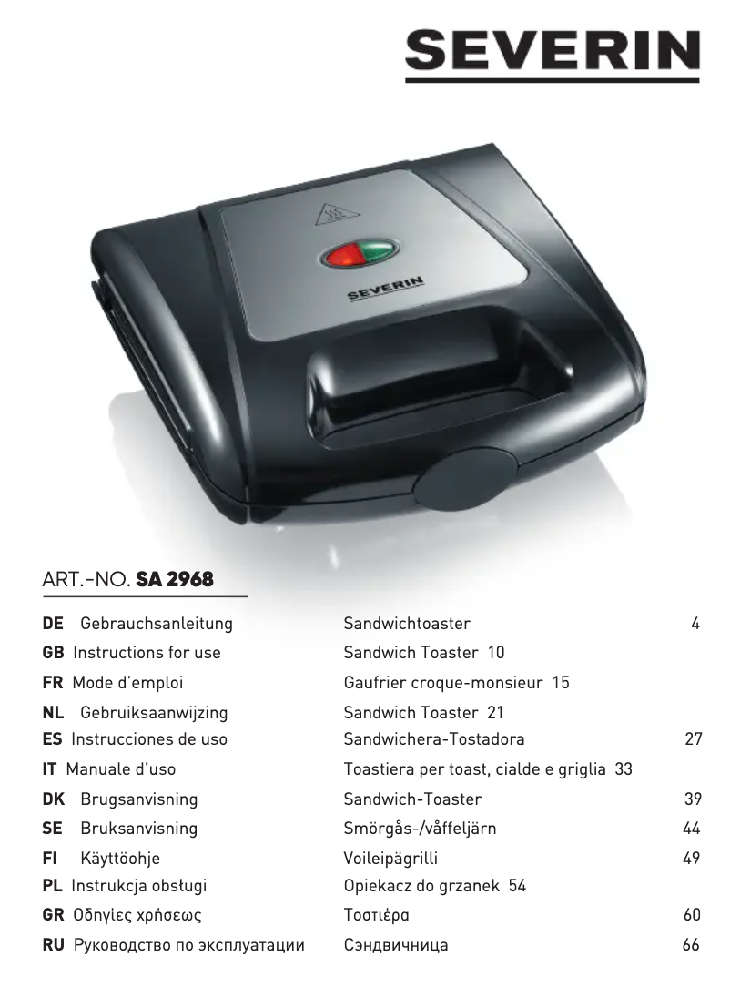 Page 1 of the manual User Manual Severin SA 2968