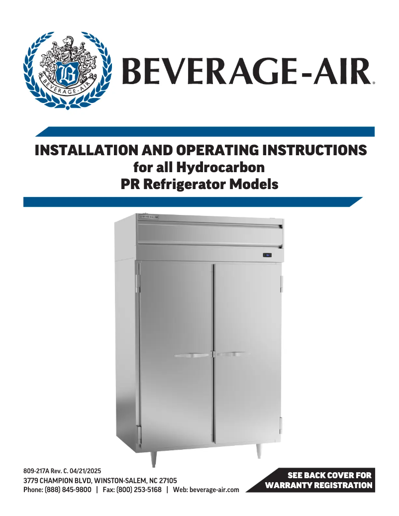 Page 1 of the manual User Manual Beverage-Air PR1HC-1BHG