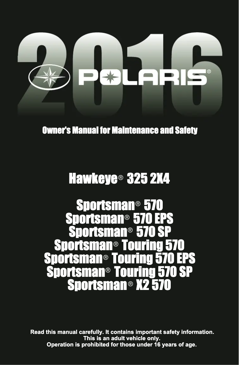 Page 1 of the manual User Manual Polaris Sportsman Touring 570 (2016)