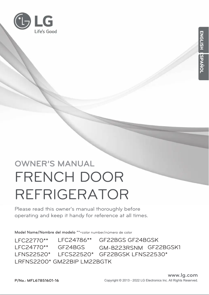 First page image of the manual for LFCS22520D