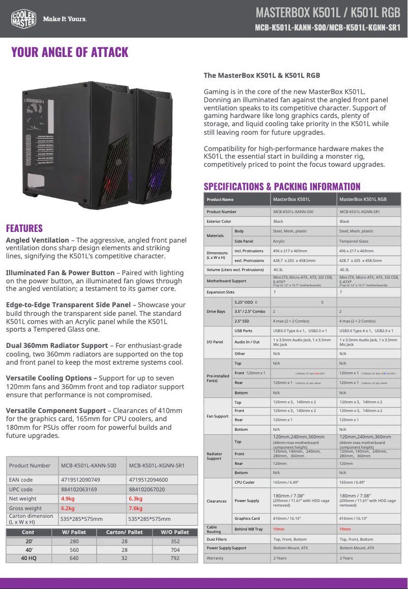 First page image of the manual for MasterBox K501L
