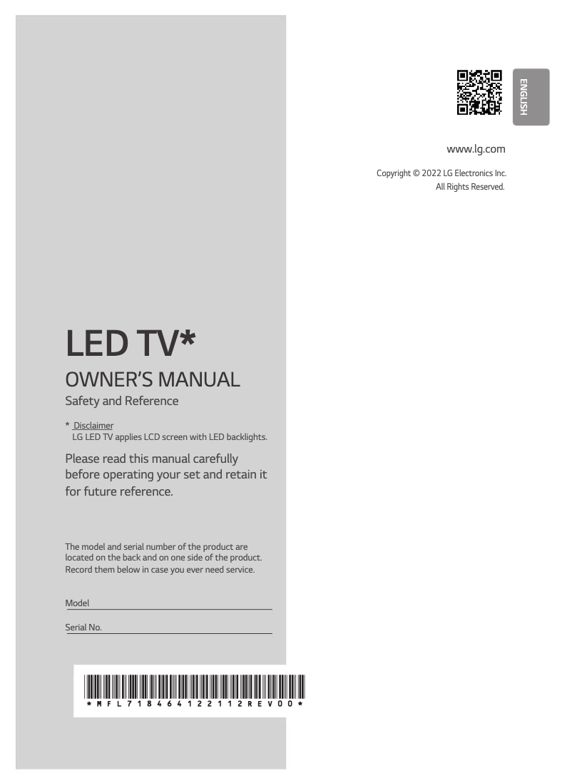 First page image of the manual for 75QNED91SQA