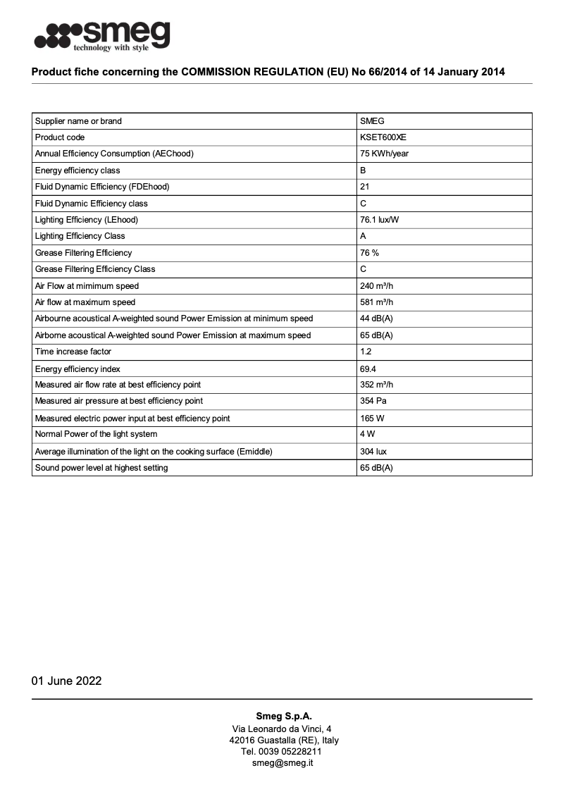 Page 1 of the manual Brochure Smeg KSET600XE