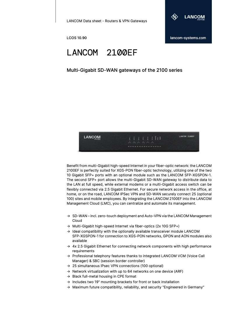 Page 1 of the manual Technical Sheet Lancom 2100EF