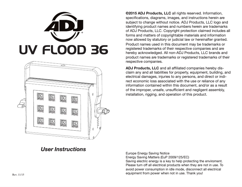 First page image of the manual for UV Flood 36