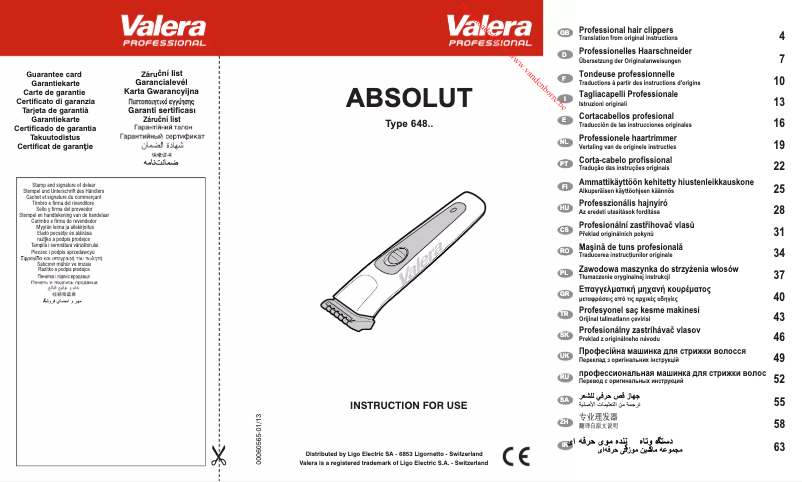 First page image of the manual for Absolut 648.01