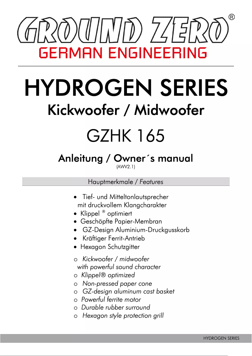 First page image of the manual for GZHK 165