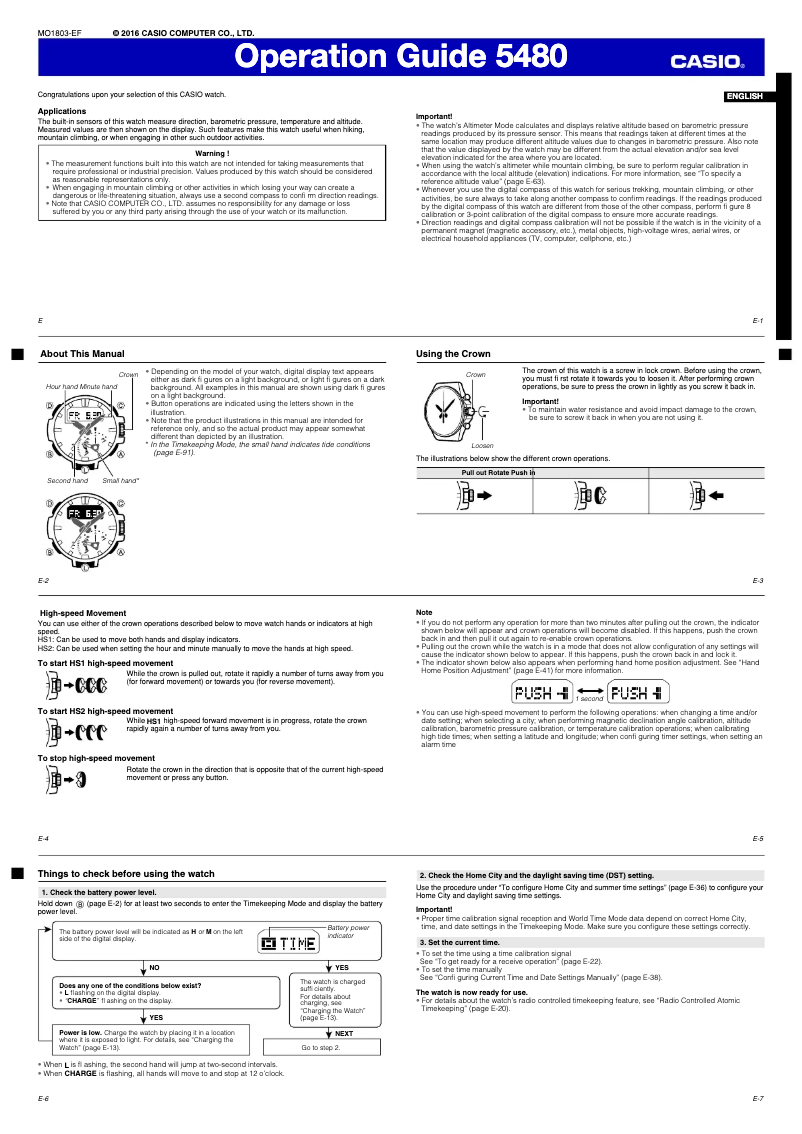 Page 1 of the manual User Manual Casio Pro Trek PRW-7000X-1ER