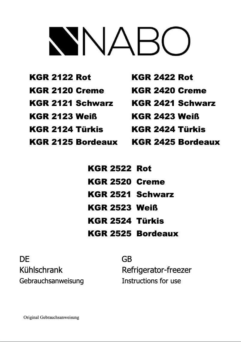 First page image of the manual for KGR 2525