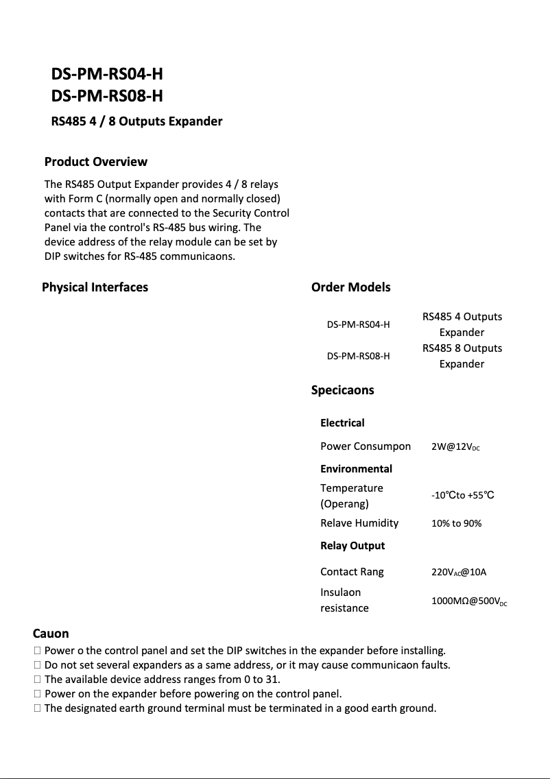 First page image of the manual for DS-PM-RSO8-H