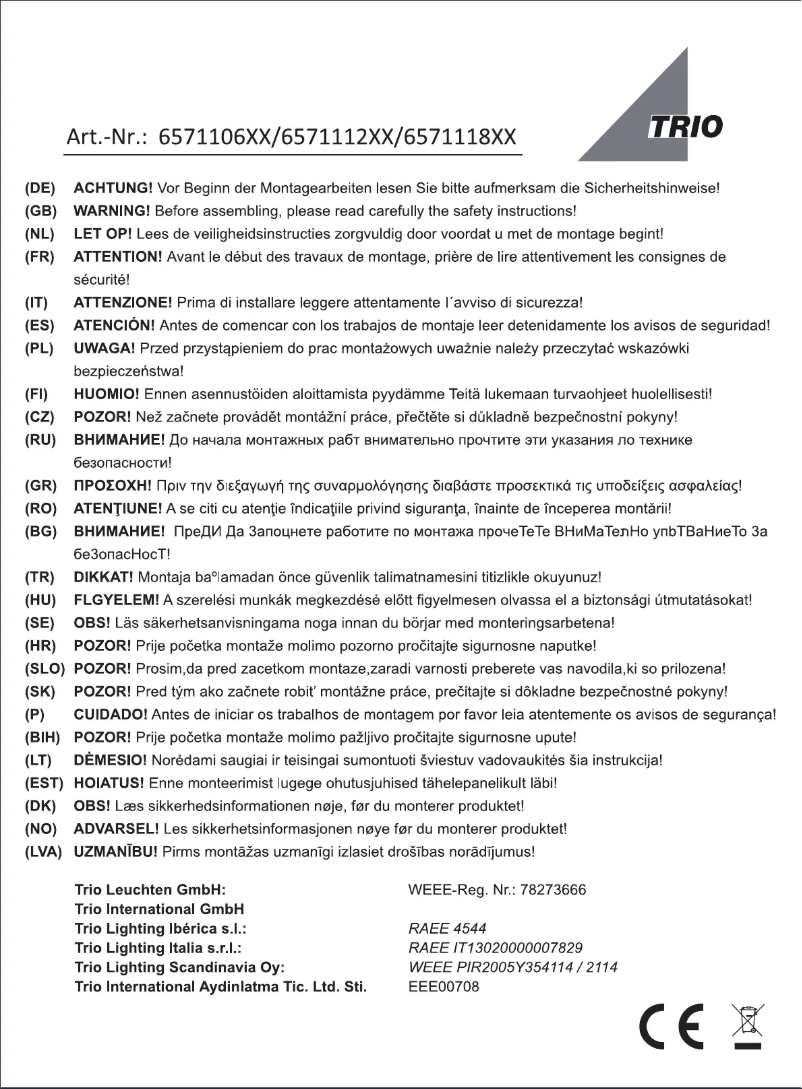 Page 1 of the manual User Manual Trio Lighting Zeus 657111207