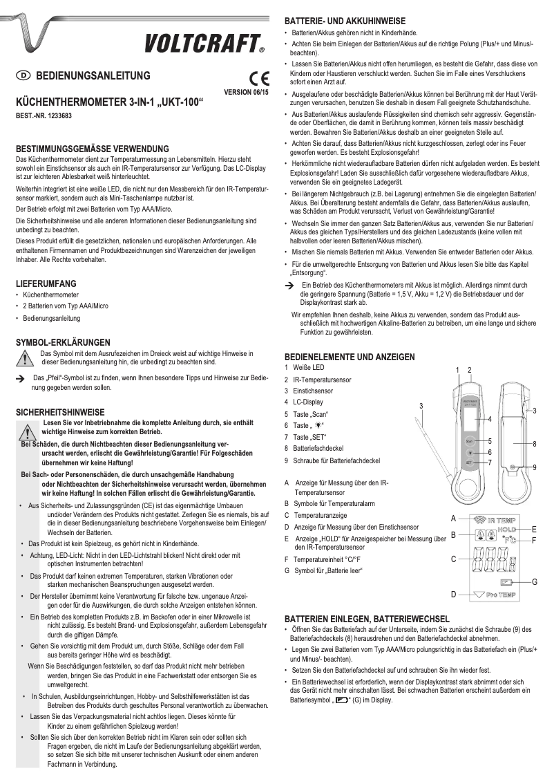 Page 1 of the manual User Manual Voltcraft UKT-100